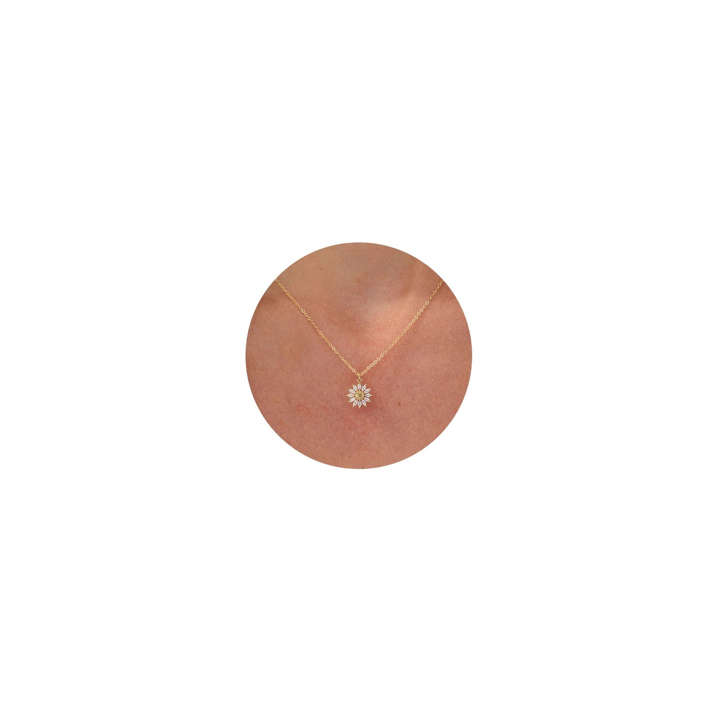 VRIUA Sun Necklace for Women 14k Gold Plated Sunflower Pendant Necklace Simple Cubic Zirconia Dainty Gold Sunflower Necklace Minimalist Jewelry