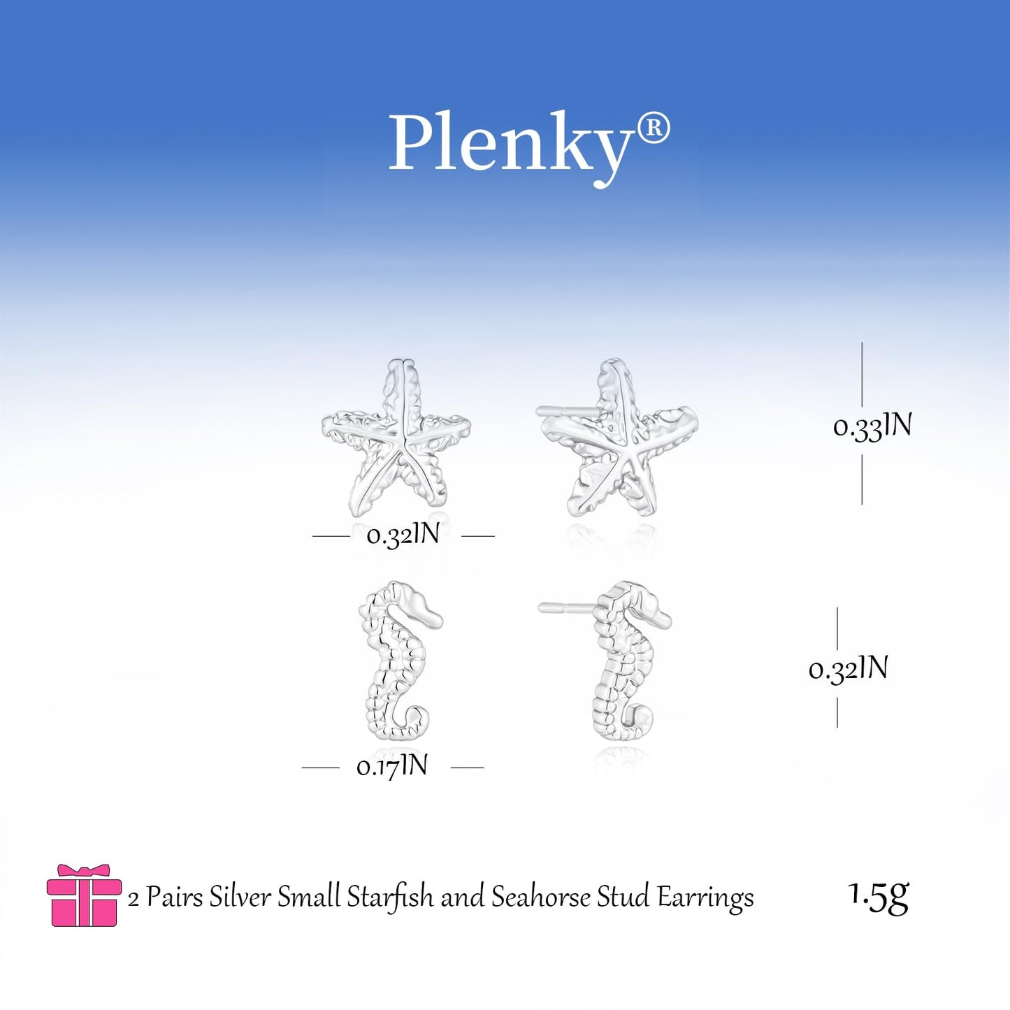 Plenky Gold Earrings for Women - 2 Pairs 14K Silver Plated Small Starfish and Seahorse Stud Earrings Set Beachy Jewelry for Women Gifts