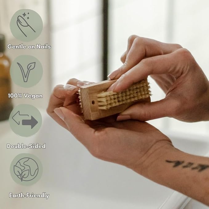 Bamboo Nail Brush (2 Pack), Natural Wooden Double-Sided Scrub Brush with Firm Sisal Bristles, Perfect for Fingernails & Toenails, Eco-Friendly Nail Cleaner for Bathroom & Travel, Durable & Easy to Use