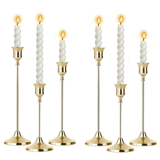 2 Sets Candle Holder Gold Candlestick Holders - HearthLume Vintage Modern Metal Taper Candle Holders, Decorative Centerpiece for Table Mantel, Wedding Kitchen Home Decor, Wedding Gift,6Pcs