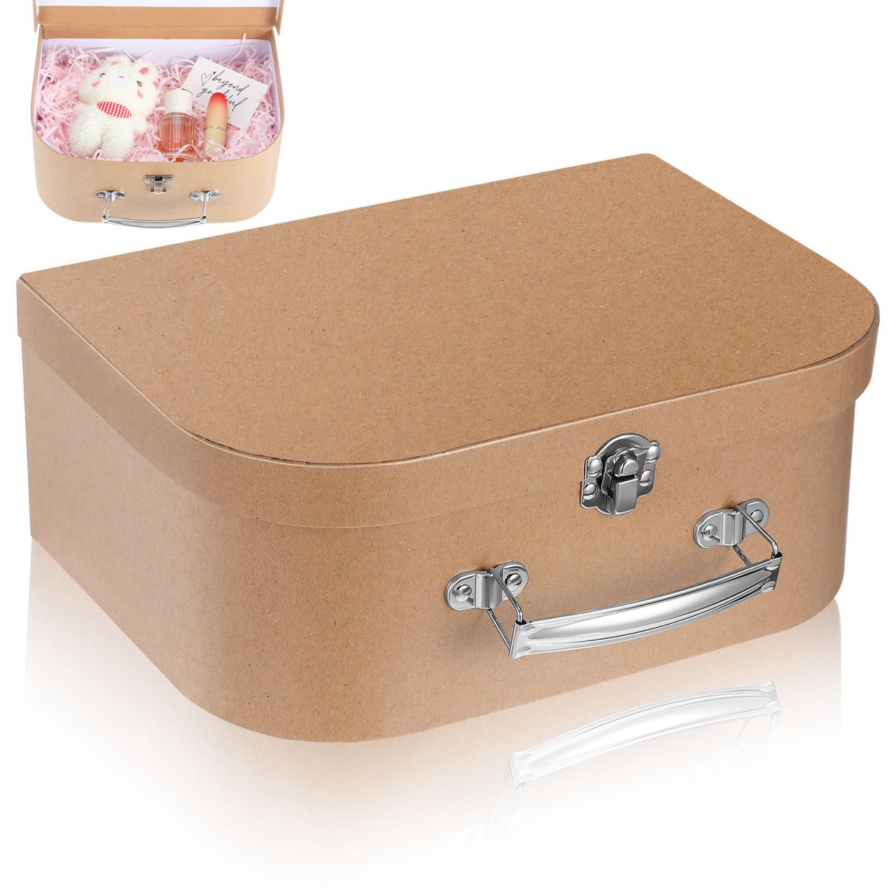 TEHAUX 10" Premium Kraft Paper Suitcase Gift Box with Metal Handle & Latch, Rustic Mini Cardboard Trunk for Bridesmaid Proposal, Keepsake Storage and DIY Wedding Party Favors (Light Brown)