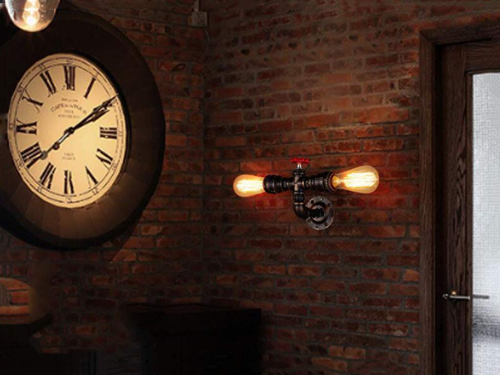 BYSUN Retro Industrial Steampunk Wall Sconce, 2 Lights Metal Water Pipe Style Mounted Lamp Light Fixture, E26 Industrial Vintage Edison Lamp