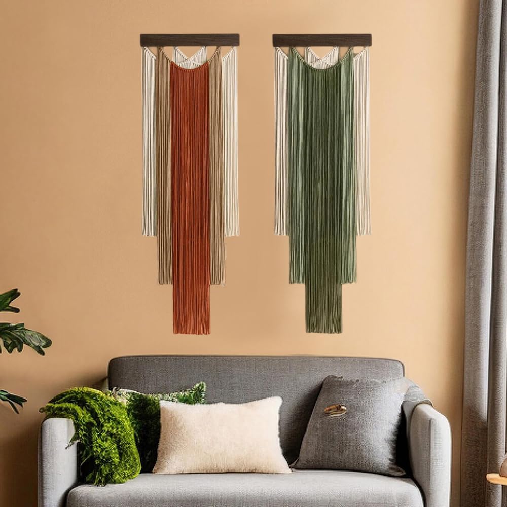 M MANUAL Macrame Wall Hanging 15.7x47.2Inch Fiber Handmade Macrame Wall Hanging Bohemian Yarn Tapestry Living Room Bedroom Modern Home Decor For Boho Home Decoration (A)