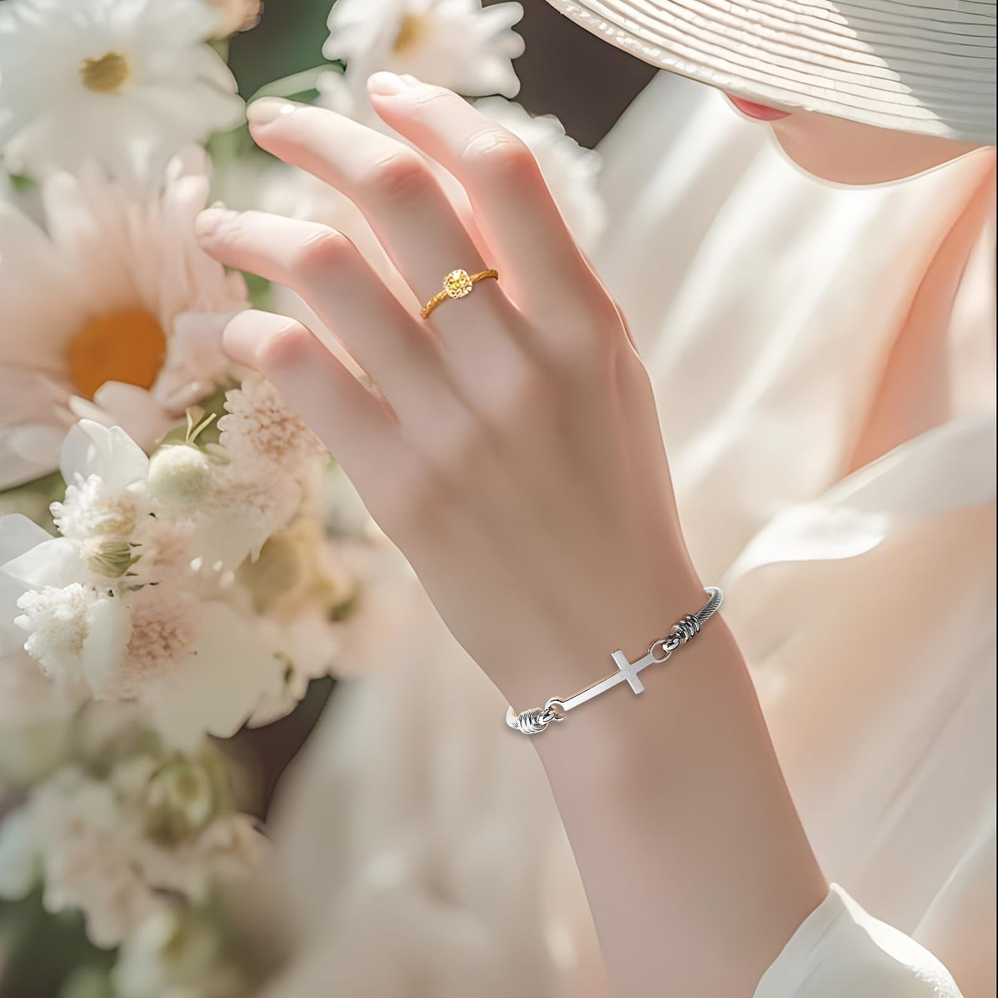 DS Religious Gift for Her Christian Cross Bracelet Bible Verse God is Within Her She Will Not Fall Inspirational Bracelets For Women Stainless Steel Jewelry Gift To Daughter Best Friend (Cross bracelet-Silver 6)