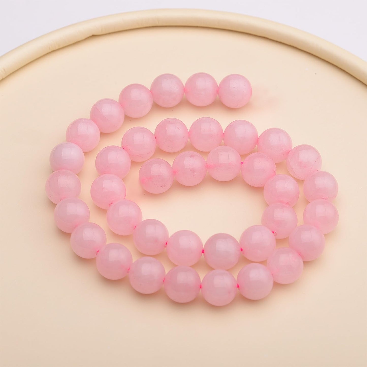 35pcs 10mm Natural Gemstone Beads for Jewelry Making Supplies,Pink Jade Healing Crystal Polished Round Loose Stone Beads for Bracelet Necklace 15 Inch