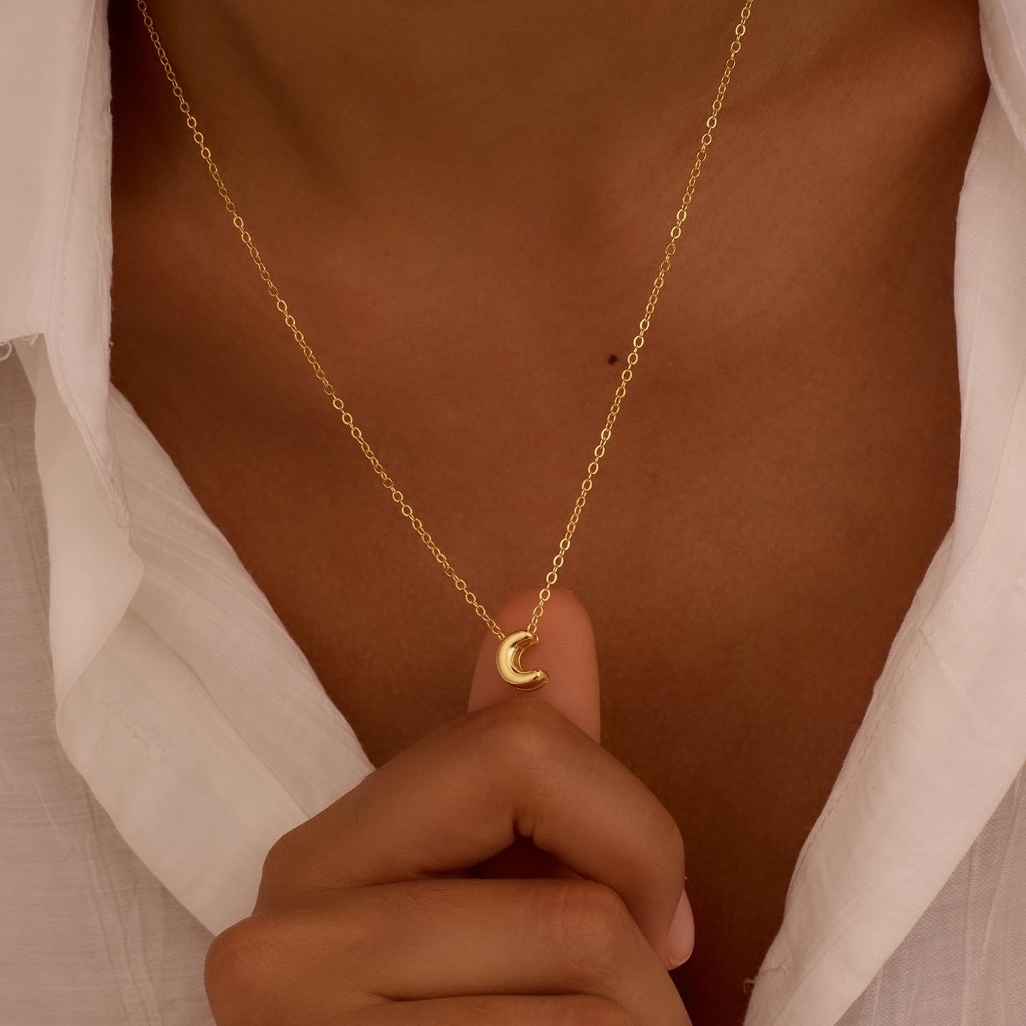 CUEZIY 14K Gold Plated Bubble Letter Necklace Initial Necklaces for Women Dainty Personalized Charm Pendant Name Necklace Cute Non Tarnish Fashion Accessories Teen Gift Trendy Stuff Jewelry Gifts
