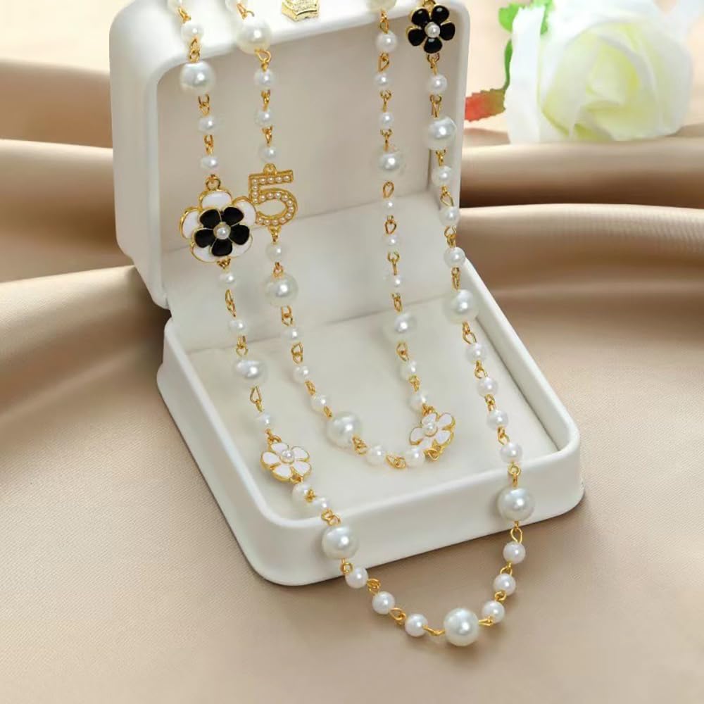 Long Pearl Necklaces for Women Pearl Long Chain Necklace Dainty Gold And Long Pearl Necklaces Layered Pearl Necklace Statement Sweater Strand Chain Jewelry (5)
