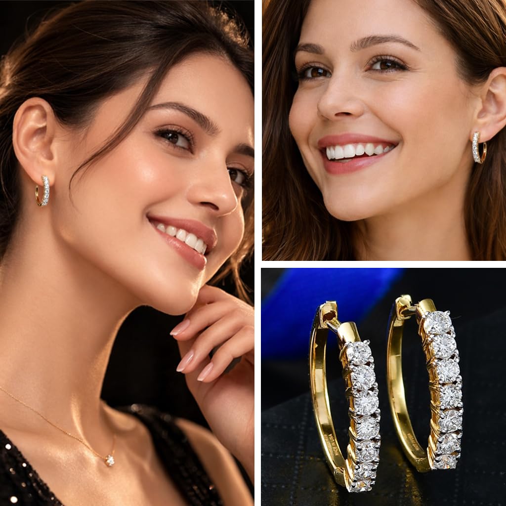 1 Carat Lab Grown Diamond Earrings for Women Hoops (G-H SI) in 18K Vermeil Yellow Gold Over 925 Sterling Silver Diamond Jewelry Gifts