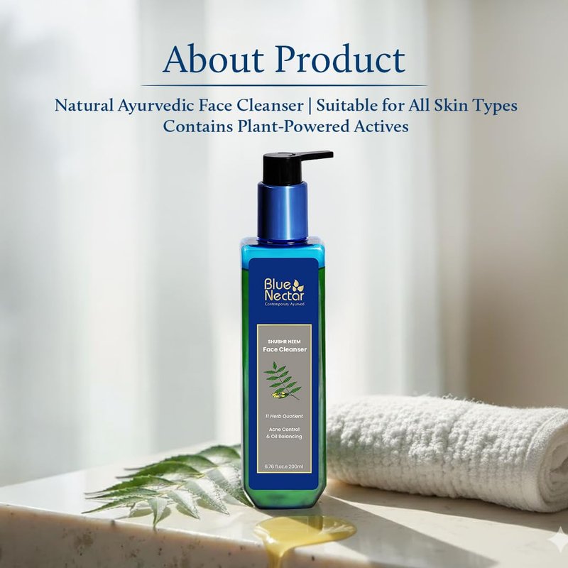 Blue Nectar Vitamin C Face Wash for Women and Men | Anti Acne Face Wash with Neem & Honey | Natural Cleanser for Face with Ayurvedic Herbs (11 Herbs, 6.76 Fl oz)