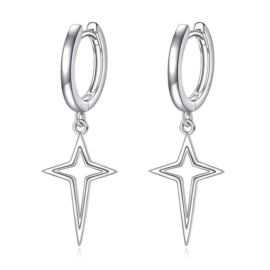 925 Sterling Silver Cross Hoop Earrings Star Dangle Drop Earrings Huggie Jewelry Birthday Gifts for Women (Star Cross)
