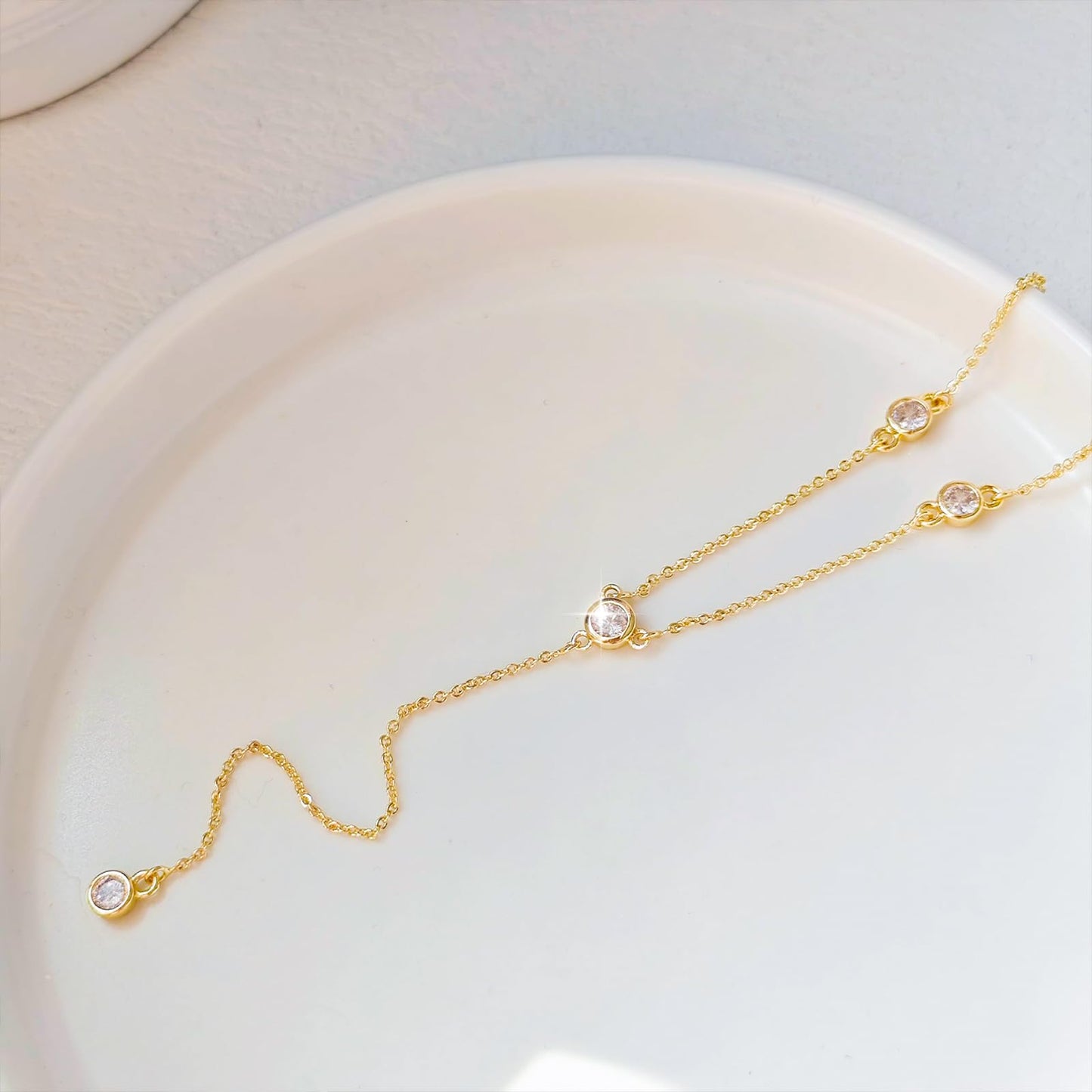 Zeffy Long Gold CZ Necklace for Women- Dainty 14K Gold Plated Teardrop Drop Lariat Necklace Trendy Simple CZ Y-Shaped Body Chain Stack Wedding Prom Dangle Statement Necklaces Jewelry Gifts