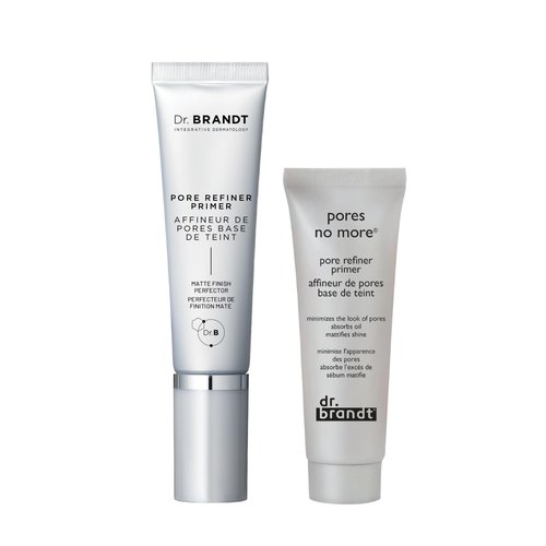 Dr. Brandt Pores No More, Pore Refiner Primer Bundle - Instantly Minimizes the Appearance of Pores, Absorbs Oil & Mattifies Shine - 0.5 fl oz + 1.0 fl oz Size