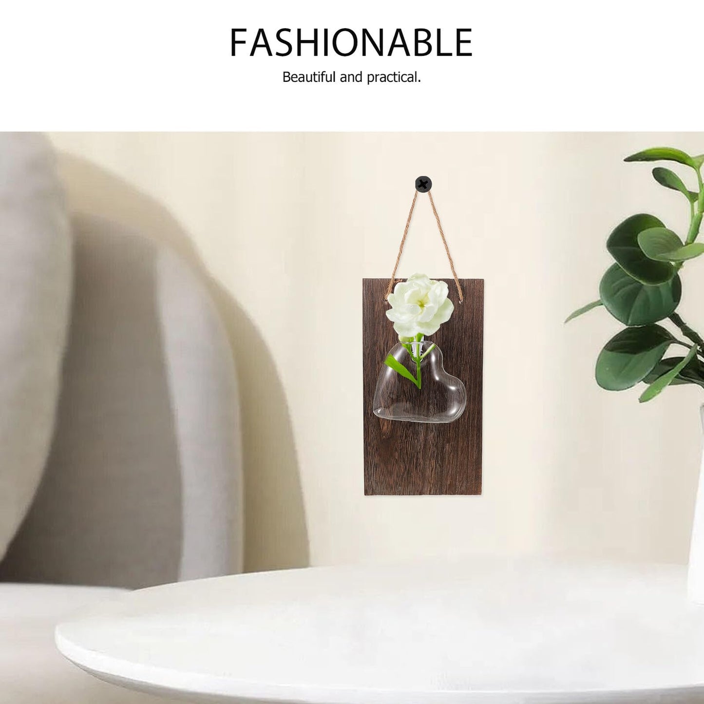 RUNROTOO Wall Hanging Hydroponic Glass Vase Set, Glass Flower Bud Terrarium with Heart Shape for Home and Office Décor, Creative Vertical Plant Pot for Greenery and Small Fish Aquarium