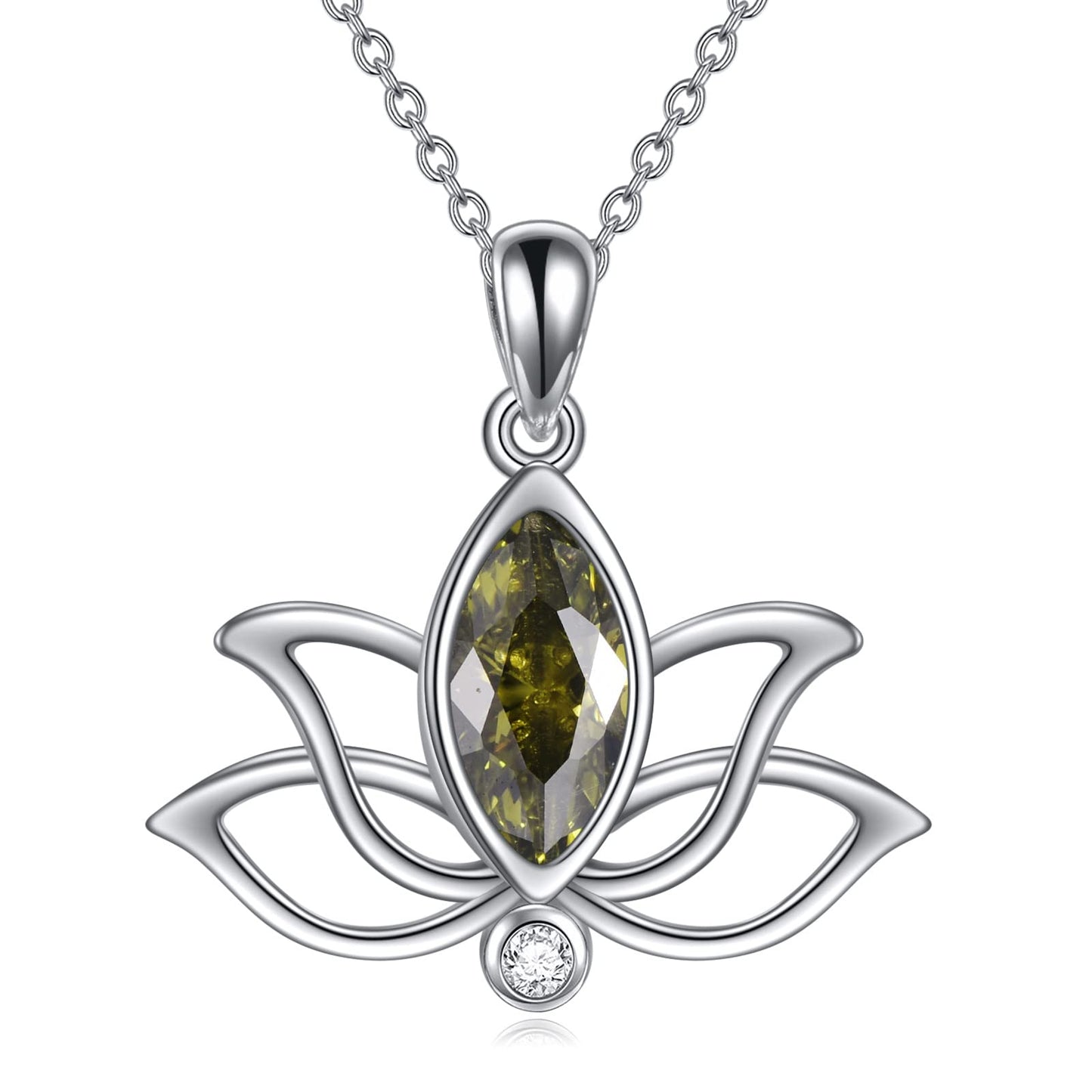 YFN Lotus Necklace Sterling Silver August Birthstone Pendant Genuine Green Peridot Jewelry Gifts for Women (Aug)