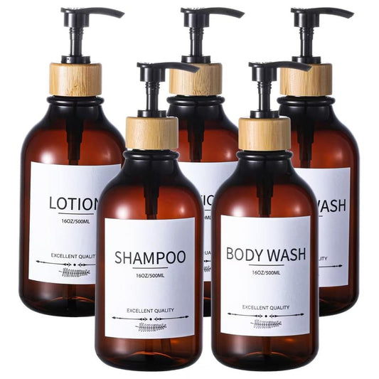 Shampoo and Conditioner Dispenser, 5Pack Refillable Dispenser Bottles,16.9oz Pump Bottles, Amber Shampoo Containers for Shower