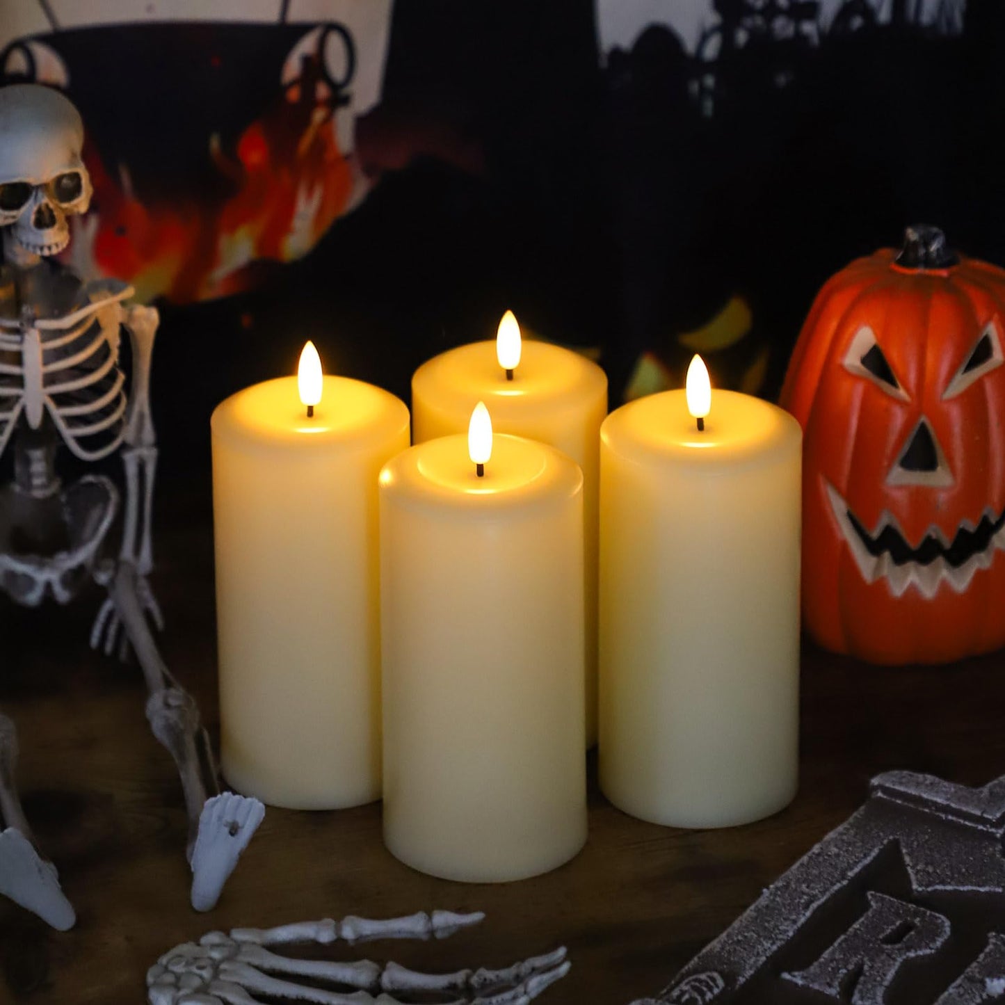 Hinabichan Flameless Candles Battery Operated with Remote and 2/4/6/8 H Timer, 6pcs Flickering Fake Electric Candles for Festival Home Party Decor (D3 x H 6") (Ivory)"