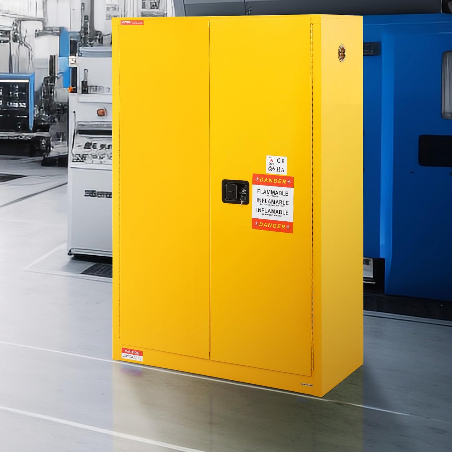 VEVOR Flammable Cabinet 18" x 43" x 65", Cold-Rolled Steel Flammable Liquid Storage Cabinet, 45 Gal in Explosion Proof with 2 Adjustable Shelves 2 Manual Doors for Industrial Use, Yellow