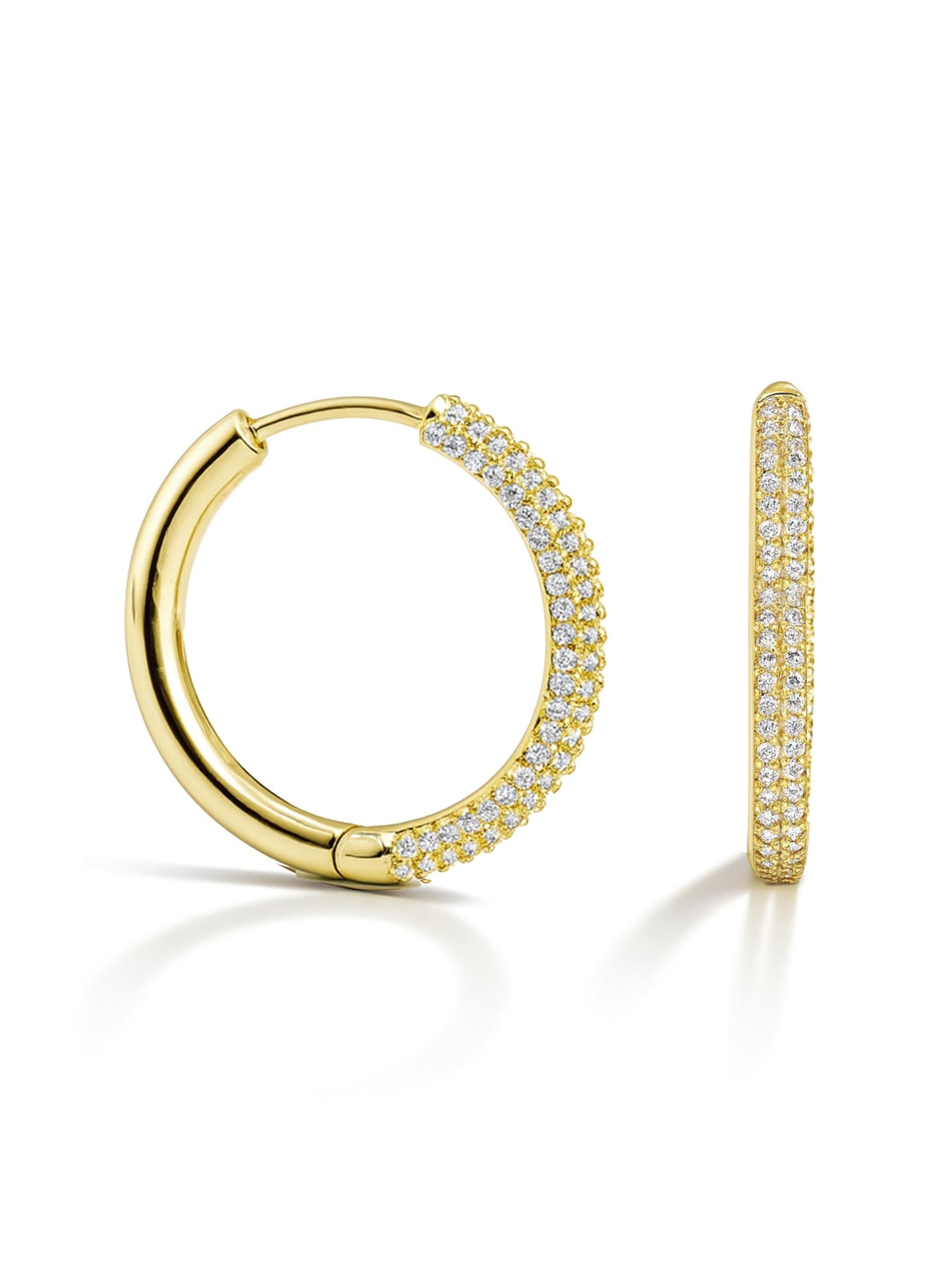 Altitude Boutique CZ Pave Huggie Hoop Earrings | 14K Gold-Plated or Rhodium-Plated | 4-Row Cubic Zirconia Hoops in 17mm or 25mm | Hypoallergenic Modern Statement Hoop Earrings for Women (Gold, 25mm)