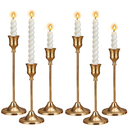 2 Sets Candle Holder Brass Gold Candlestick Holders - HearthLume Vintage Modern Metal Taper Candle Holders, Decorative Centerpiece for Table Mantel, Wedding Kitchen Home Decor, Wedding Gift,6Pcs