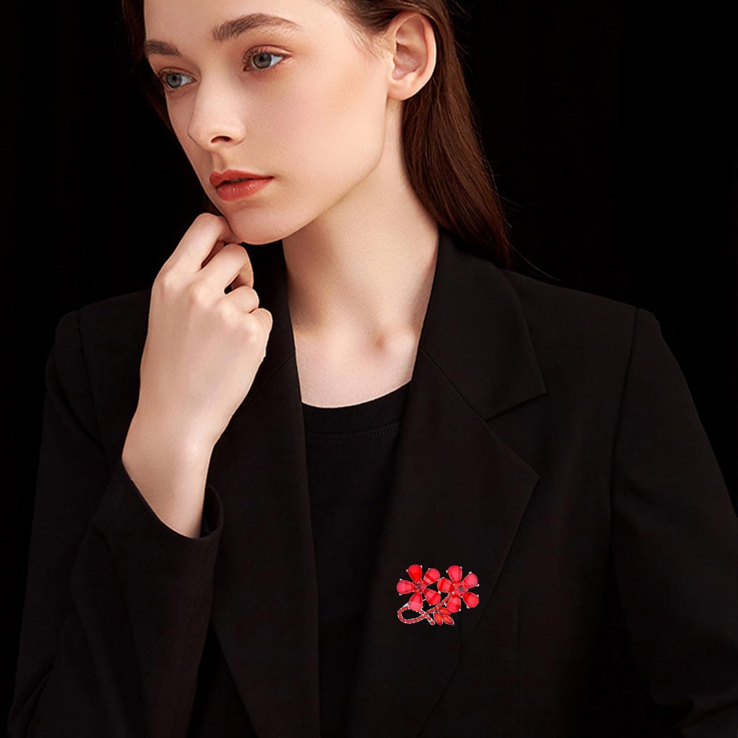 UNVAK Rhinestone Flower Brooch Pin - Red Crystal Lapel Pin Jewelry for Mother's Day & Wedding Gifts