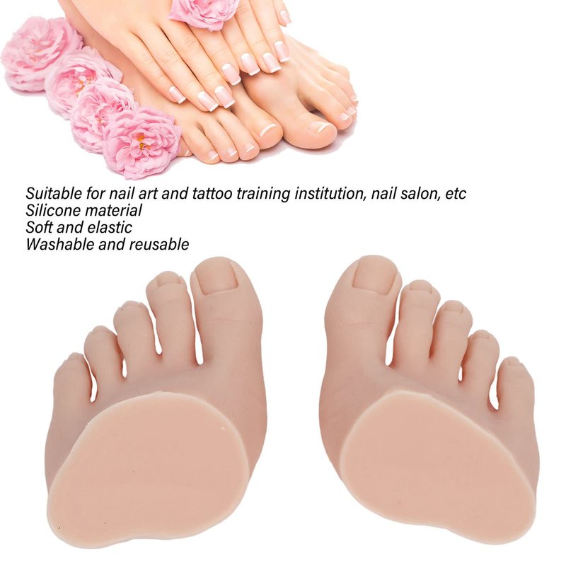 CYTGOUPER Silicone Fake Foot Model 1 Pair–Soft Half Foot with Fake Toes for Nail Art Practice, Tattoo Training,Pedicure Kit,Reusable Skin Silicone Foot for Beginners, Salon Props