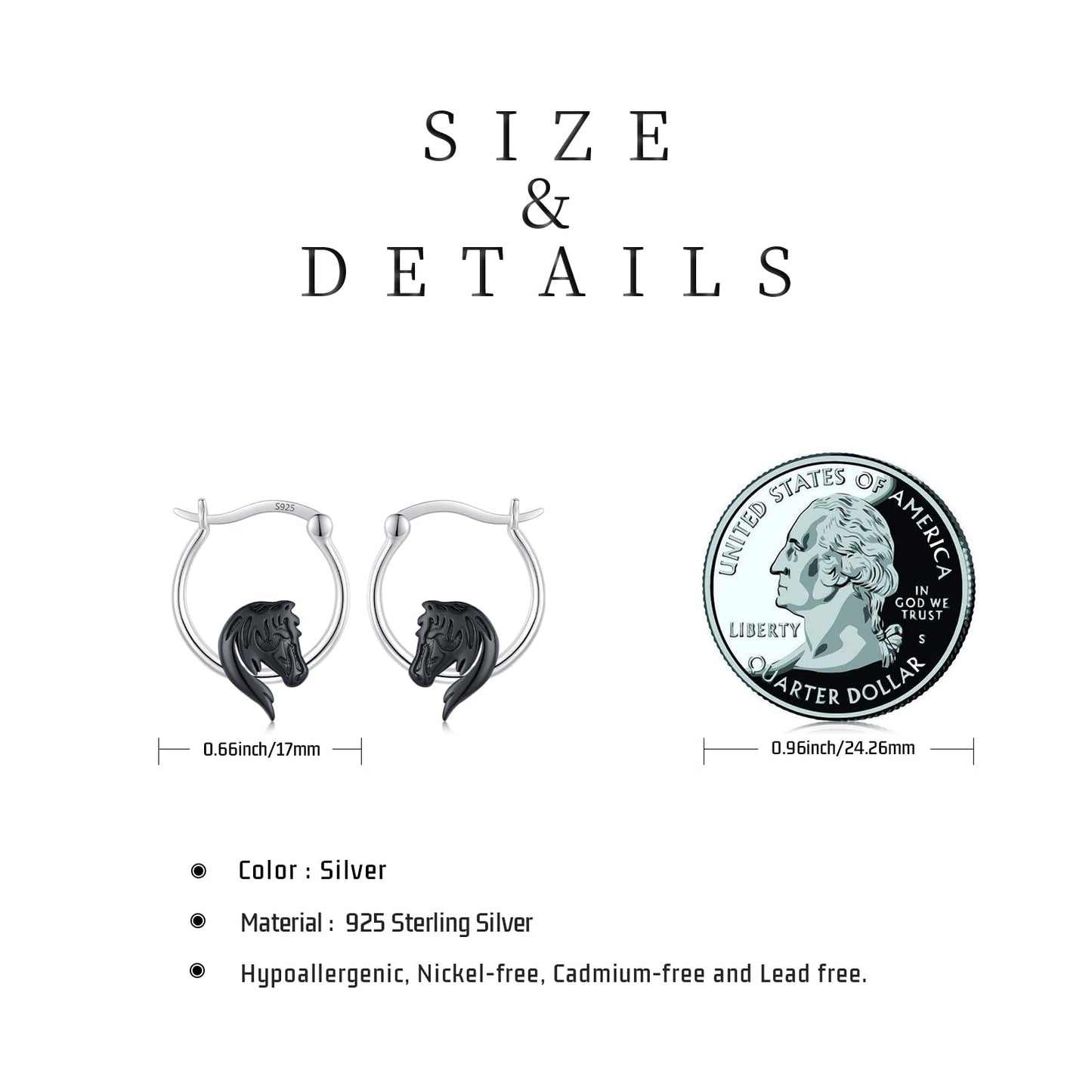 JUSTKIDSTOY Horse Earrings for Women 925 Sterling Silver Black Horse Hoop Earrings Jewelry Christmas Graduation Gifts for Daughter Her Girlfriend