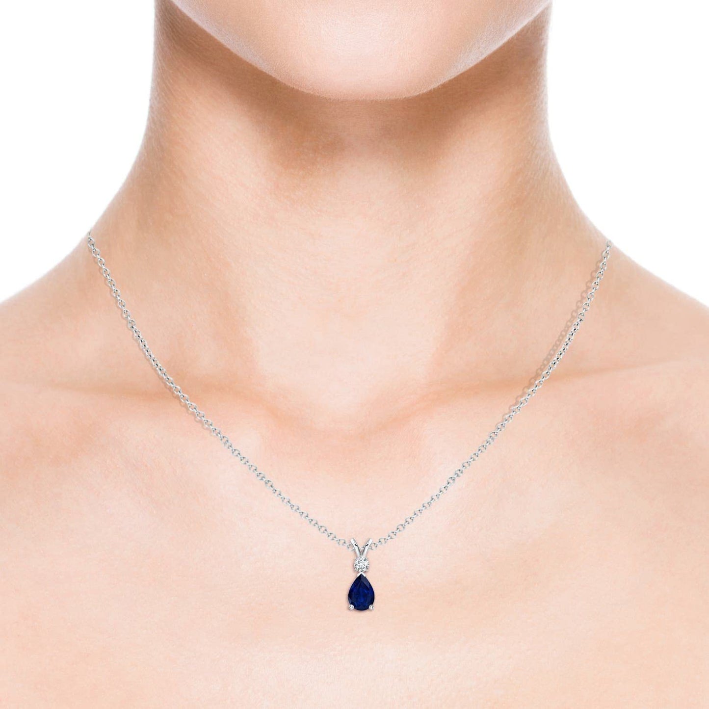 Angara Natural Blue Sapphire Solitaire Pendant for Women | 0.4 ct Pear Shape Blue Sapphire Diamond Solitaire Pendant Necklace in White Gold | September Birthday, Gemstone Jewelry Gift | AA | 6x4mm