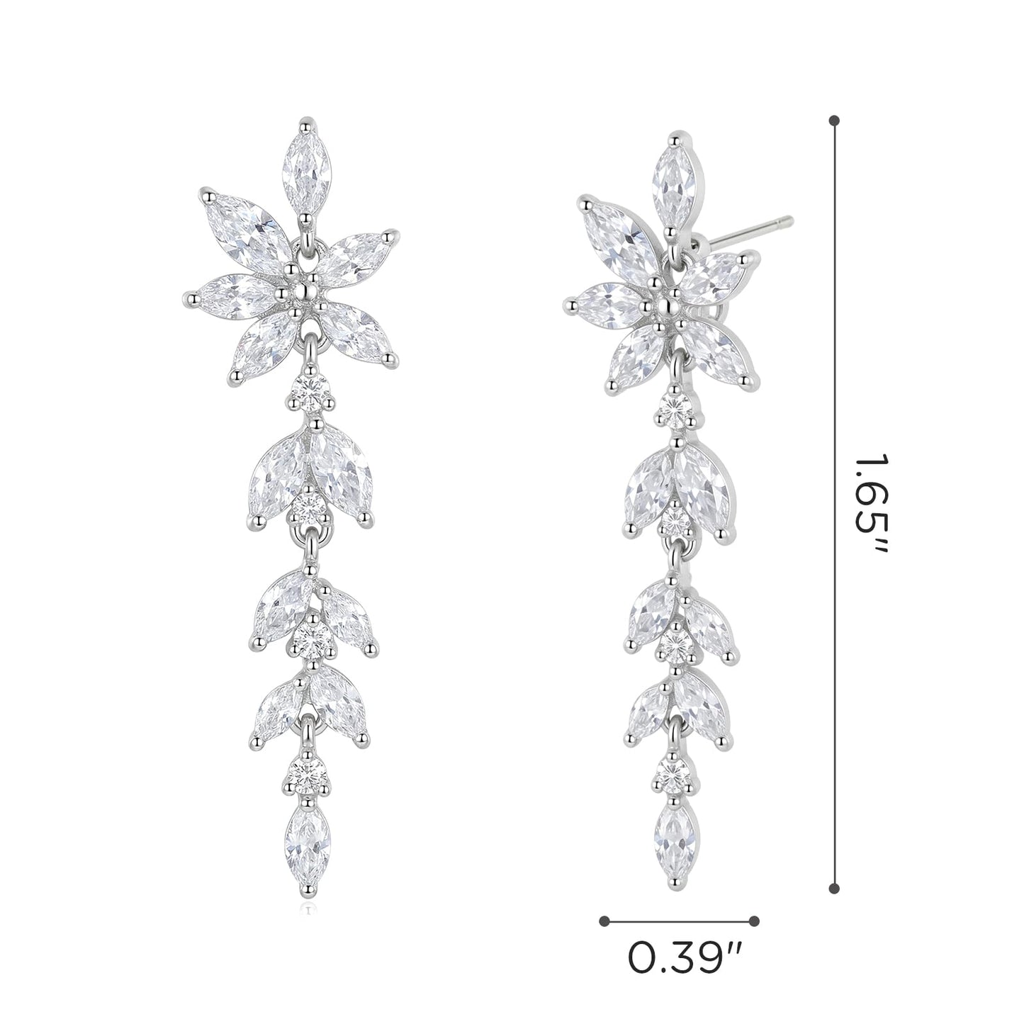 SWEETV Marquise Cubic Zirconia Dangle Earrings for Women, Crystal Wedding Bridal Drop Earrings for Brides Bridesmaids, Chandelier Earrings for Anniversary Prom Jewelry Gift, Silver-Style02