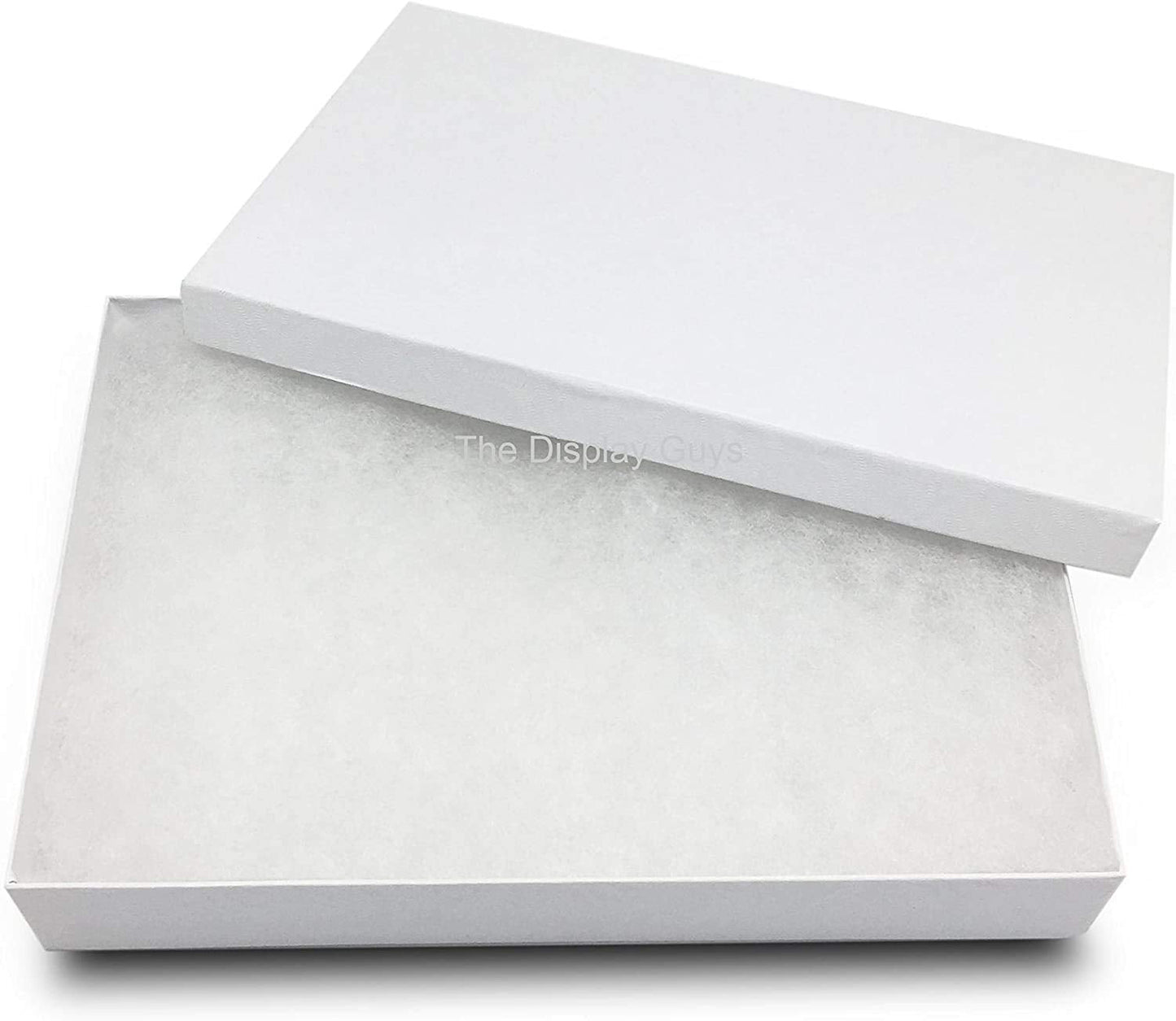 RJ Displays 15 Pack Swirl White Cotton Filled Paper Cardboard Jewelry Necklaces, Bracelets, Jewelry Sets, Watches, Belt Buckles Gift Packaging, and Retail Display Boxes Size: 7" x 5" x 1-1/8" Inch