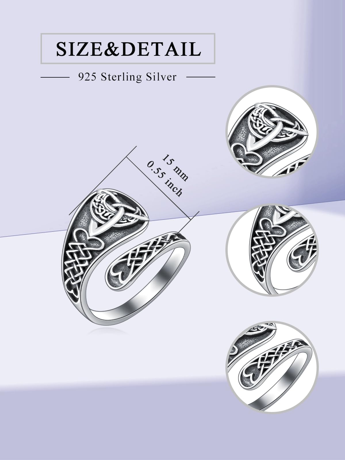 Midari Celtic Moon Spoon Rings - Sterling Silver Adjustable Vintage Celtic Knot Open Antique Rings - Women's Jewelry Gifts for Birthdays & Christmas (with Fine Box)