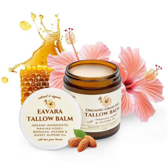 Eavara Beef Tallow for Face, Moisturizer with Manuka Honey & Pure Essential Oils, Organic Face & Body Balm, Natural Skincare with Jojoba, Sweet Almond, Tamanu & Baobab Oils, Made in USA, 4oz