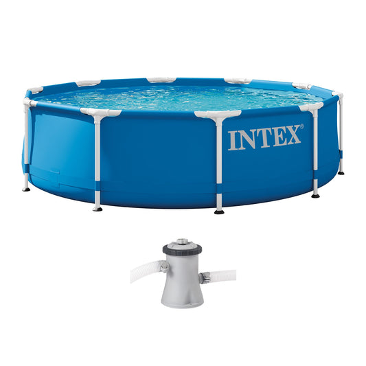 INTEX Metal Frame 10 ft x 30 in Above Ground Pool Set, Round Swimming Pool with Steel Frame, 330 GPH Cartridge Filter Pump, and Type H Filter Cartridge