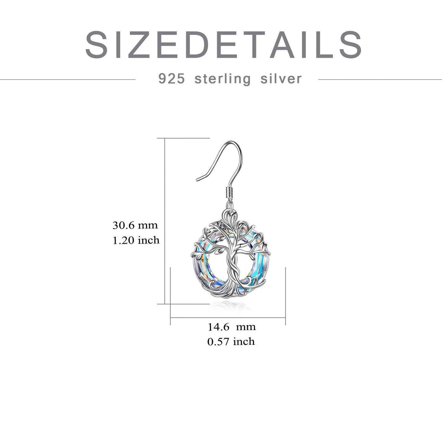 TOUPOP Tree of Life Earrings for Women Sterling Silver Family Tree Drop Dangle Earrings White Circle Crystal Jewelry Birthday Mothers Day Gifts for Women Mom Her