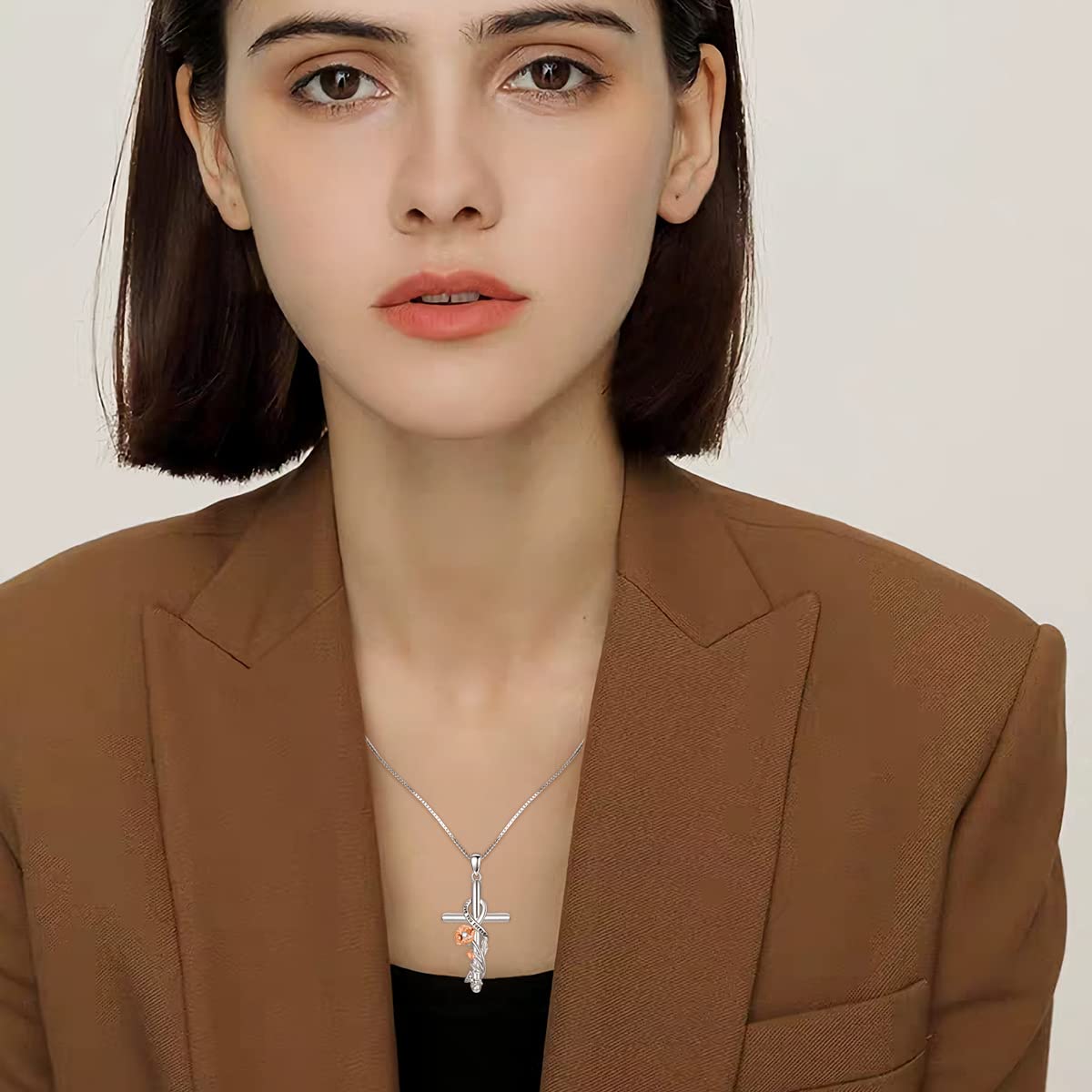 Flpruy Poppy Necklace 925 Sterling Silver Birth Flower Necklace Poppy Cross Jewelry 12 Month Birth Flower Floral Pendant Birthday Jewelry Gifts for Women Mom