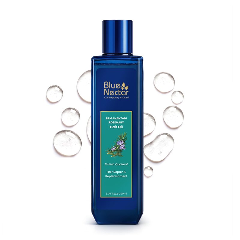 Blue Nectar Rosemary Oil with Bhringraj, Amla and 9 Herbs for Natural Hair Growth (6.76 Fl Oz)