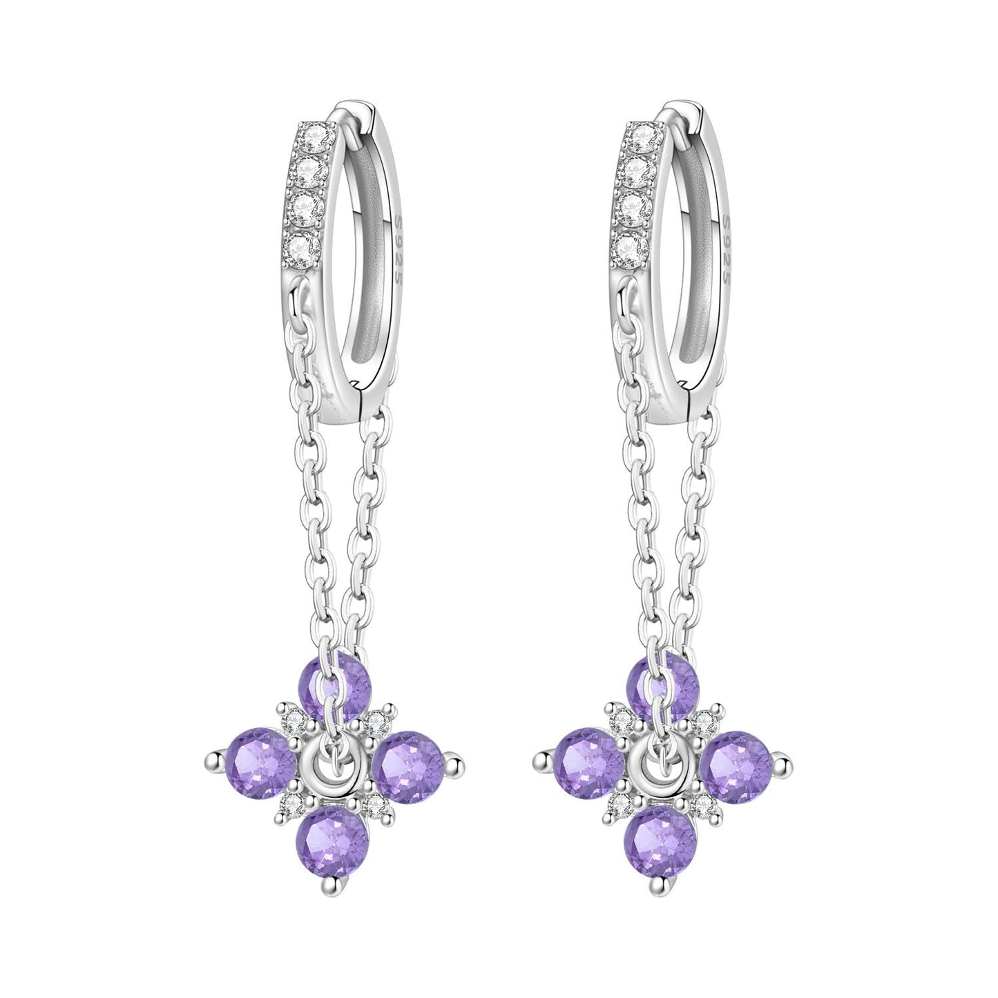 vireau 925 Sterling Silver Drop Earrings Dragonfly Flower Moon Star Dangle Earrings Hypoallergenic Sterling Silver Earrings Jewelry for Women (Falling Purple Blossoms)
