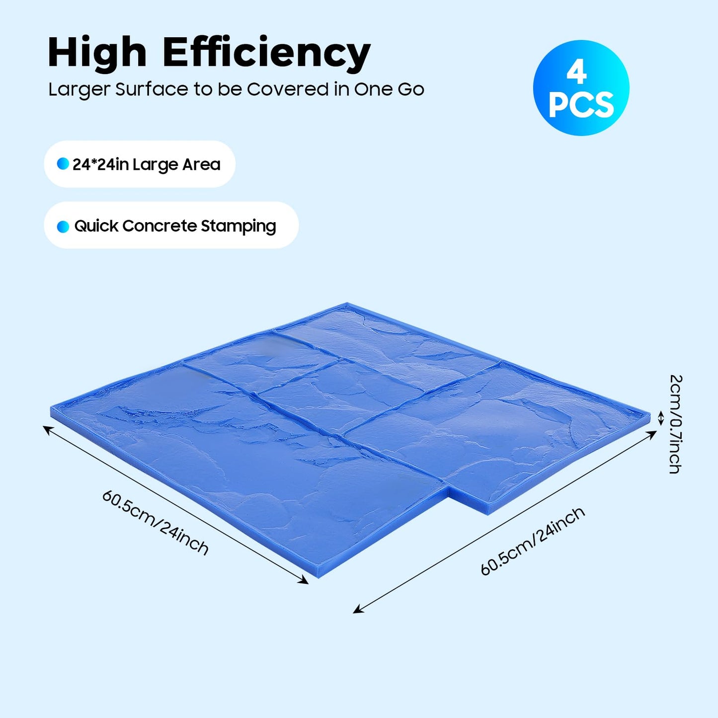 LNUJIUN 4 Pieces Concrete Stamps Mats Set 24"x24" Concrete Texturing Skin with Handles 0.7" Thickness Stone Texture Cement Stamps for Walls/Floors (4 Colors)