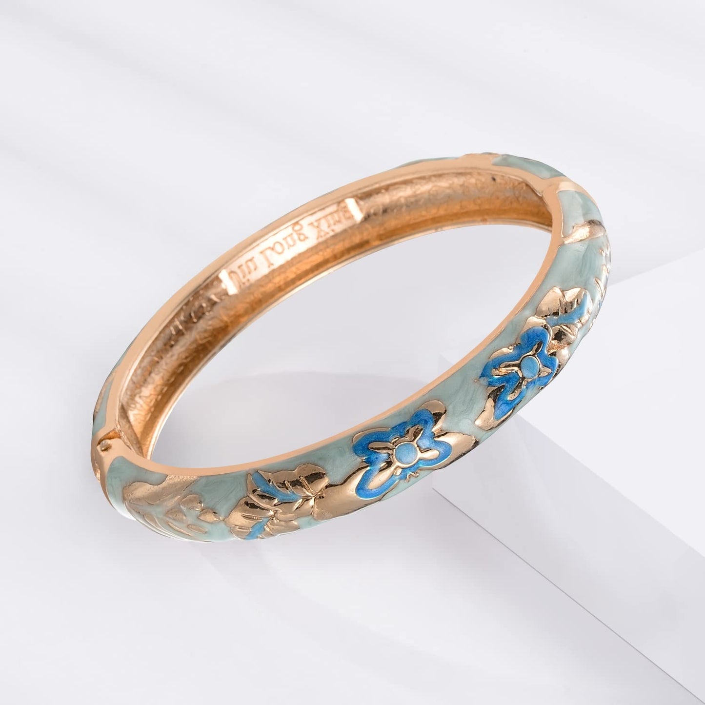 UJOY Fashion Cloisonne Bracelets Plated Butterfly Filigree Enameled Womens Gifts Bangles Spring Hinged 88A09-55A102 Blue