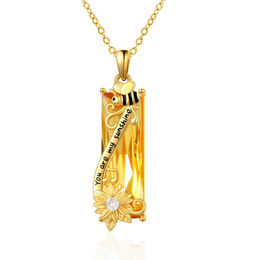 AENEAS Valentines Day Gifts for Women Her Bee Necklace 925 Sterling Silver Gold Plated Sunflower Pendant Citrine Honey Bee Jewelry You Are My Sunshine Necklace for Women Wife Her
