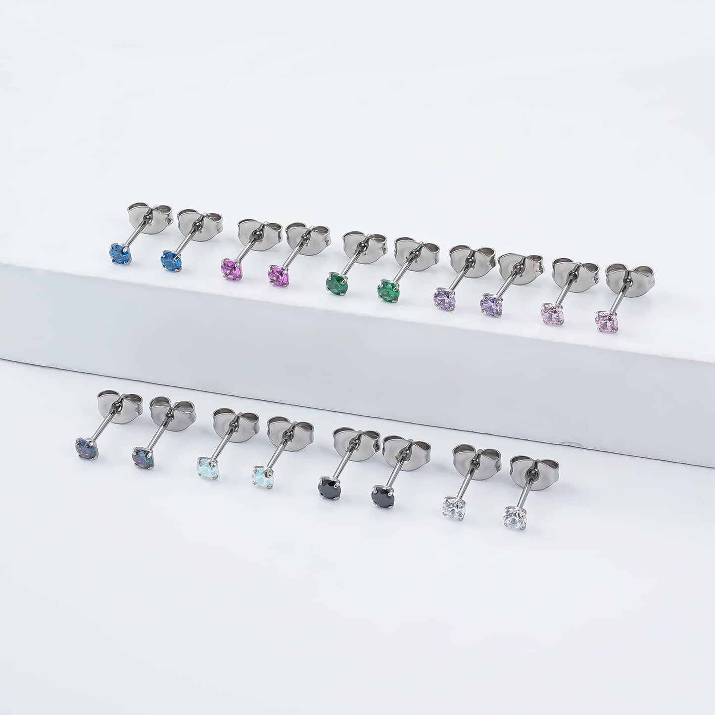 1 Pair Implant Grade Titanium Stud Earrings Set Hypoallergenic 3mm 4mm 5mm 6mm Cubic Zirconia G23 Titanium Earring Studs for Women Men for Sensitive Ear (3mm topaz blue)