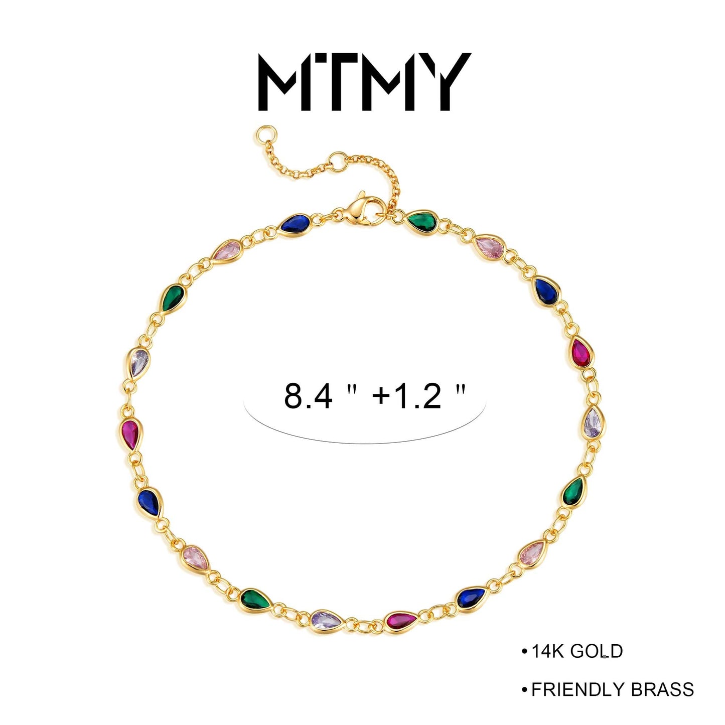 MTMY Gold Anklets for Women 14K Gold Plated Tiny Bead Anklet Colorful Cubic Zirconia Tassel Foot Chain Dainty Adjustable Cute Summer Beach Boho Anklets Jewelry Gift (colorful drop B)