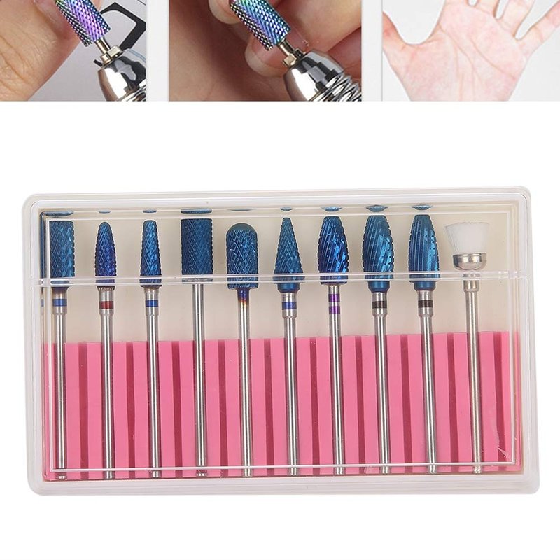 Nail Drill Bit Set, 10pcs Tungsten Steel Nail Drill Bit 3/32 inch Grinding Head Cuticle Drill Bit for Nails Manicure Set Professional Polishing Machine Tool for Pedicure