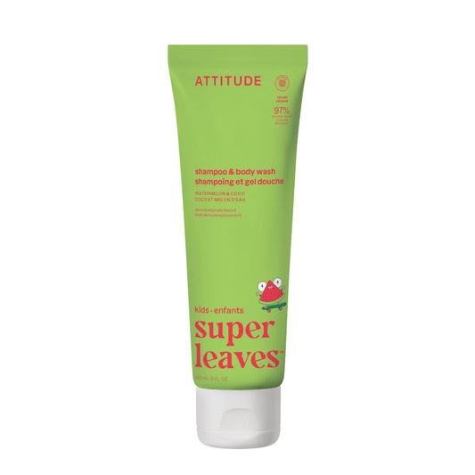 ATTITUDE Shampoo and Body Wash for Kids, EWG Verified, Dermatologically Tested, Plant- and Mineral-Based Ingredients, Vegan, Watermlon & Coco, 8 Fl Oz