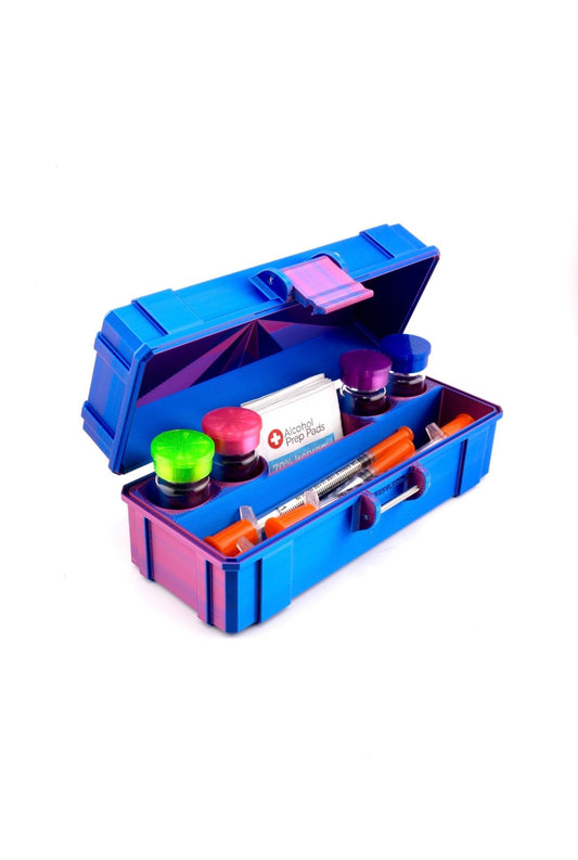 Vial Guard Storage Hard Case for 3ml, 5ml, 10ml, 30ml Vials, Secure Holder Multiple Sizes (Metalic, 4 x 3ml + Storage)