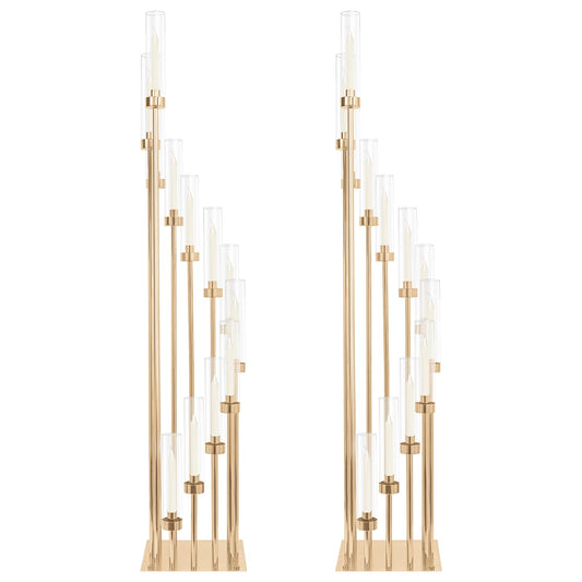 2 Sets 12Arm Gold Candelabra,Candle Holder with Clear Acrylic lampshades Fit Flameless or Wax,46'' High Large Floor Candelabra Centerpiece for Wedding Aisle Ceremony Reception Event Decoration