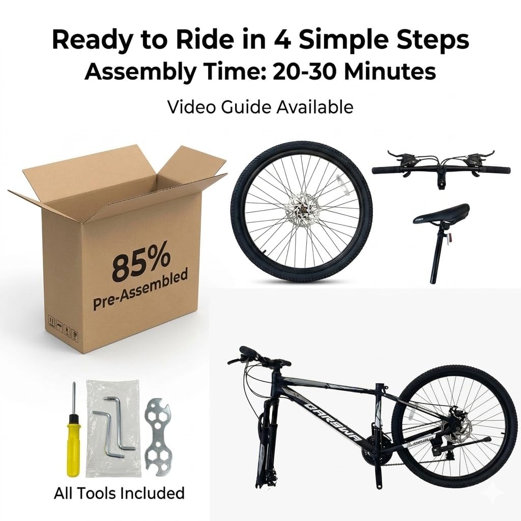 QARSWA 27.5 Inch Mountain Bike for Men and Women, Lightweight Aluminum Frame MTB with Dual Disc Brakes & 21-Speed Trigger Shifter, Comfort Foam Seat Adult Bicycle for Trail & Outdoor Riding,Silver