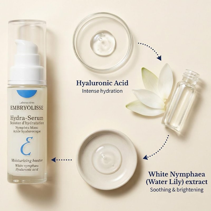Embryolisse Hydra-Serum, Ultra-Hydrating Lightweight Hyaluronic Acid Facial Serum with White Water Lily, For Oily to Combination Skin, 1.01 Fl Oz