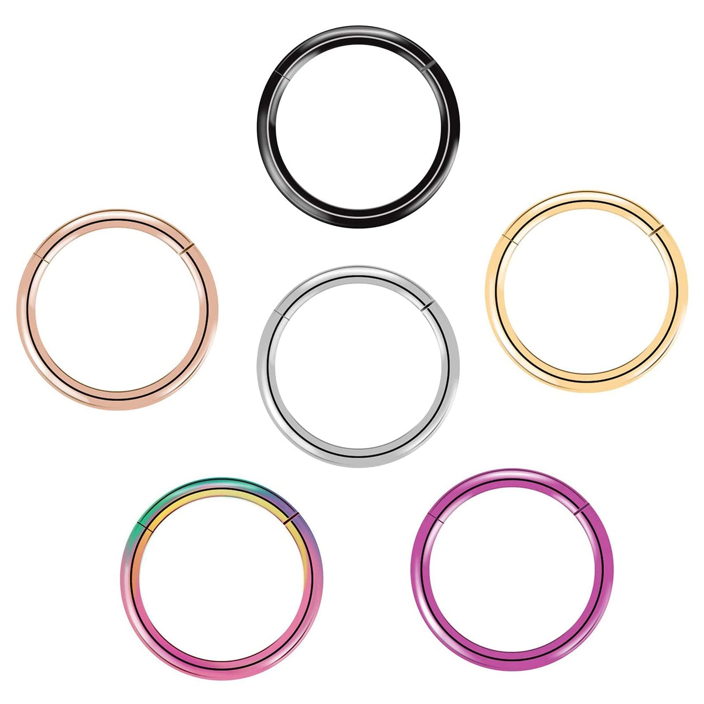 BOGKU 6pcs G23 Titanium Hinged Nose Rings Hoop 18 Gauge 9mm Nose Septum Clicker Segment Rings Cartilage Conch Tragus Helix Rook Hoop Earring Body Piercing Jewelry
