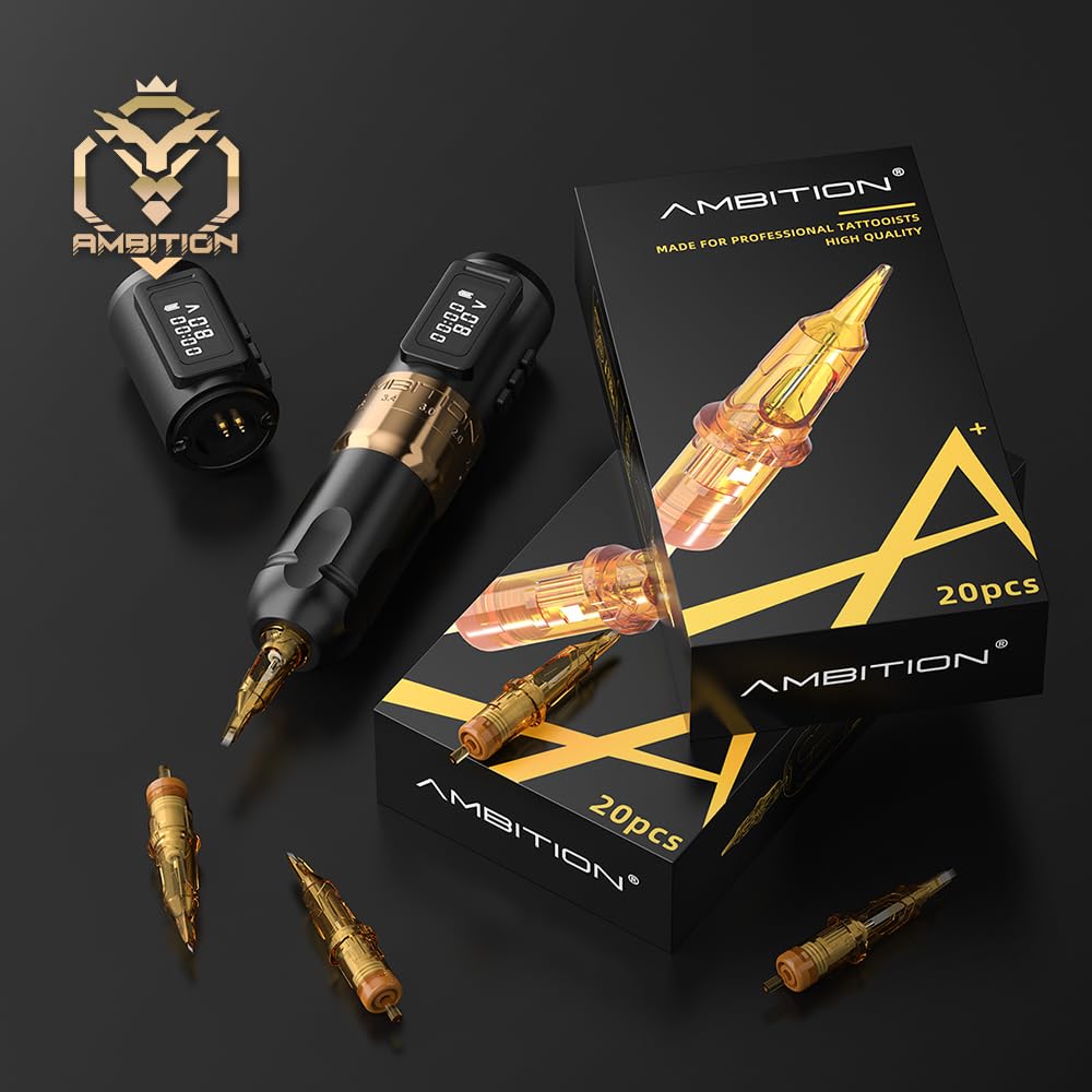Tattoo Kit - Ambition Mars-U Wireless Tattoo Machine Kit with Adjustable Stroke 1800mAh Power Tattoo Gun Kit with 40pcs Tattoo Cartridges Needles Gloves Bandage Practice Skin for Tattoo Artists