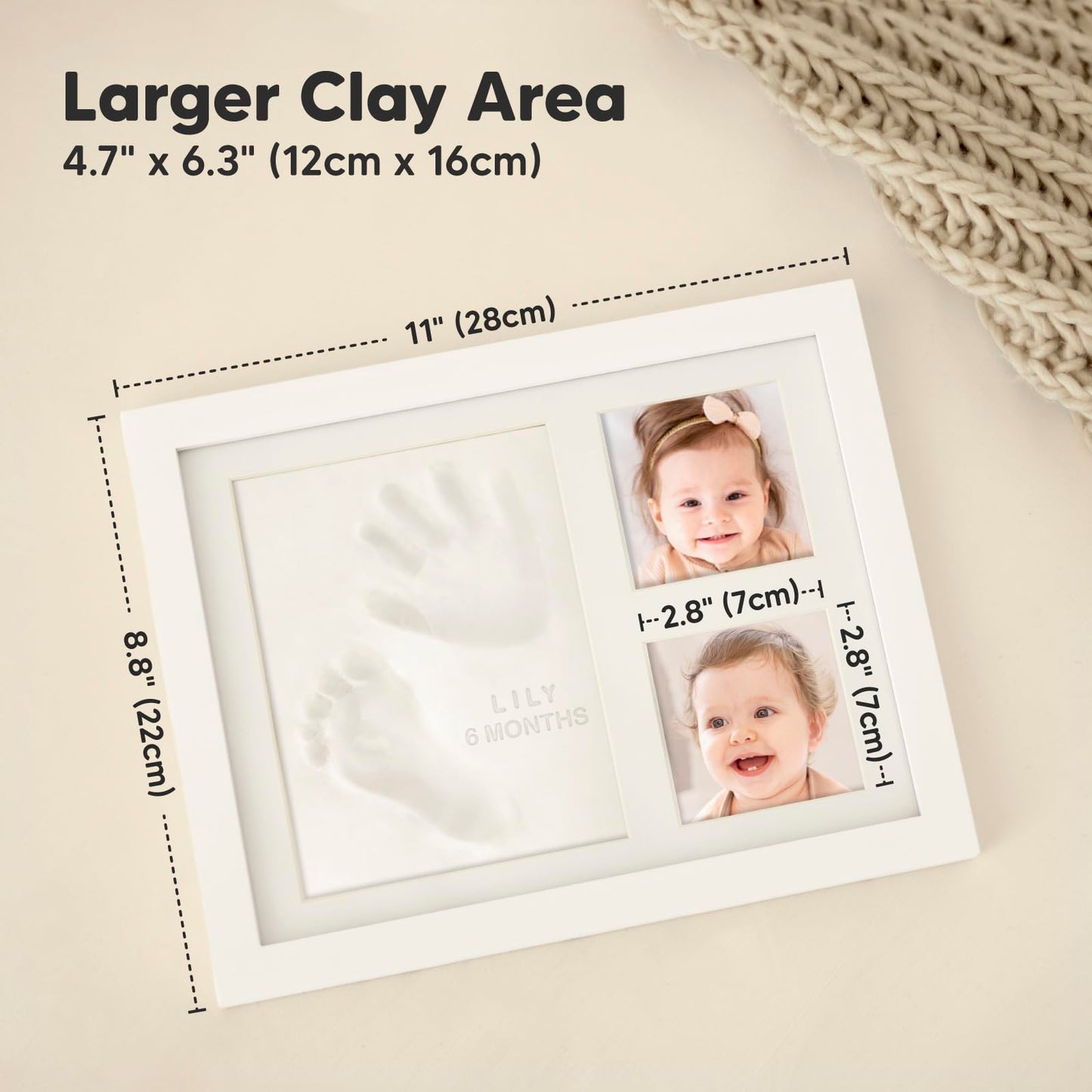 Baby Hand and Footprint Kit - Quick Dry Clay Baby Footprint Kit, Pets Paw, Newborn Keepsake Picture Frame for Boys, Girls, Personalized New Mom Gifts for Shower & Registry, Mother's Day (Alpine White)